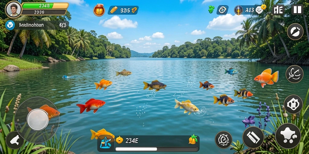 Tampilan gameplay memancing yang menarik dan interaktif.