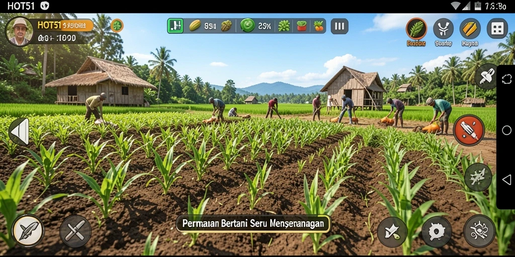 Tampilan gameplay <strong>HOT51</strong> dengan aktivitas bertani yang menarik.