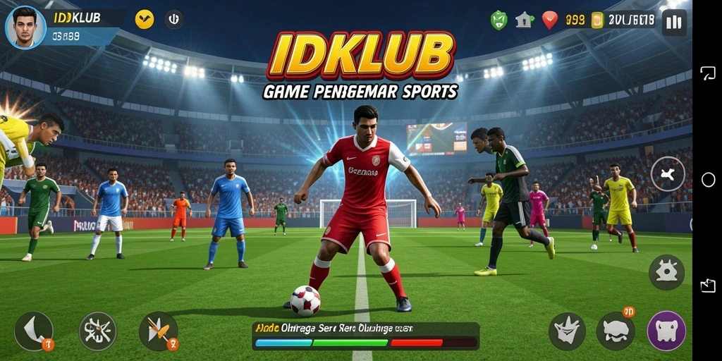 Screenshot utama IDKLUB menampilkan aksi seru dalam permainan olahraga.