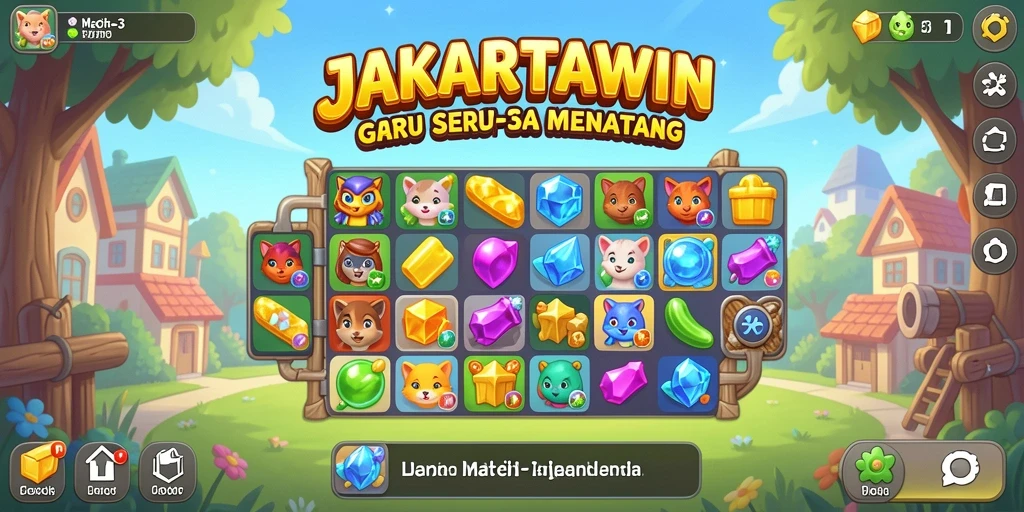 Screenshot JAKARTAWIN menampilkan gameplay seru dan warna-warni permainan Match-3.