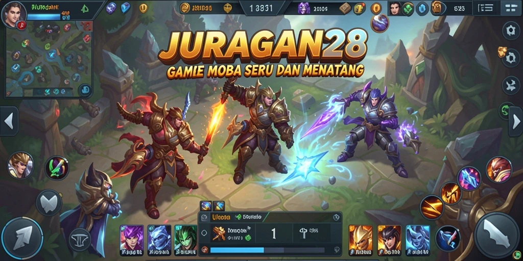 Screenshot gameplay JURAGAN28 menampilkan aksi seru di arena MOBA.