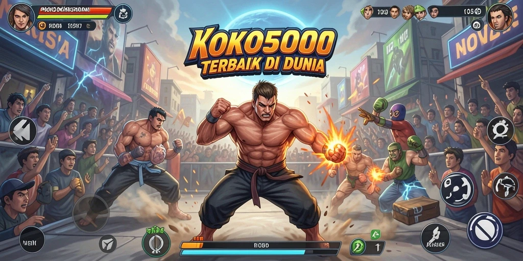 Tampilan gameplay KOKO5000 yang menampilkan pertarungan seru dan strategi.