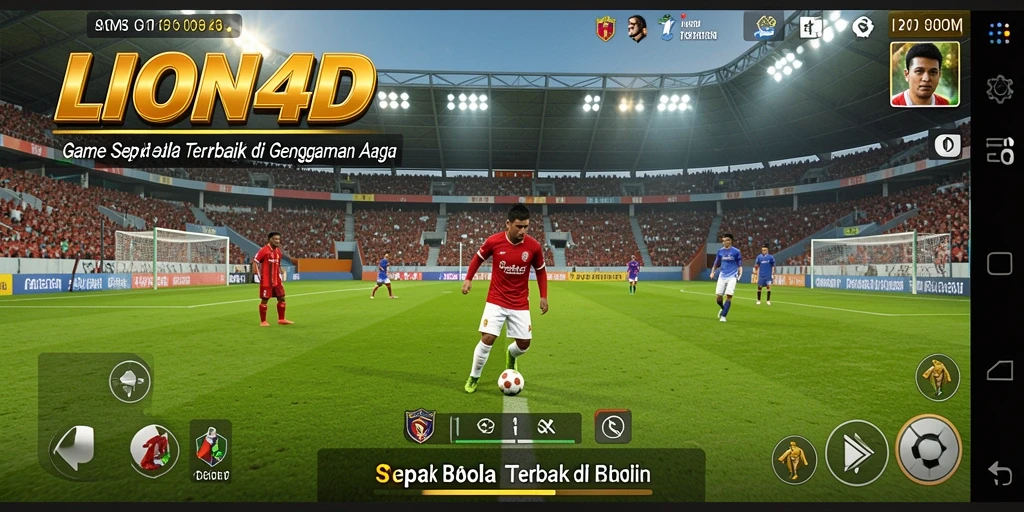 Screenshot LION4D menampilkan aksi pertandingan sepak bola yang mendebarkan.