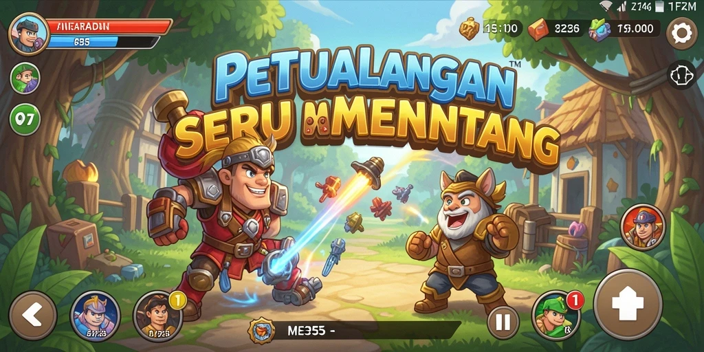 Tangkapan layar utama ME355 menunjukkan aksi seru dalam gameplay Arcade.