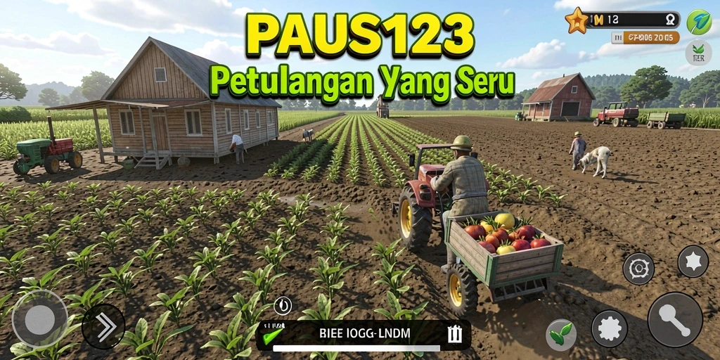 Screenshot gameplay PAUS123 menampilkan segala aktivitas bertani dan pemeliharaan hewan.