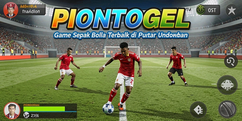 Tampilan utama gameplay PIONTOGEL yang menampilkan aksi sepak bola yang seru.