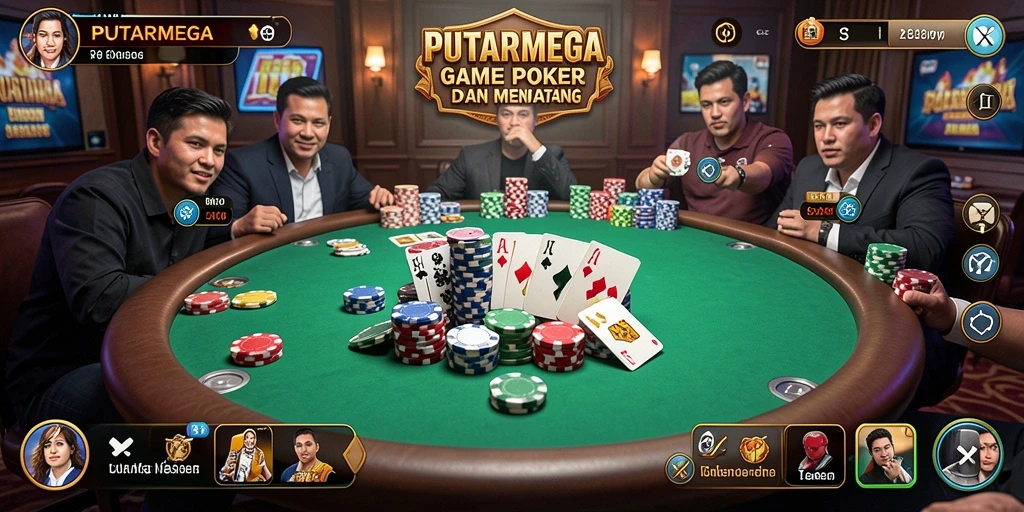 Screenshot utama PUTARMEGA menampilkan momen seru permainan Poker.