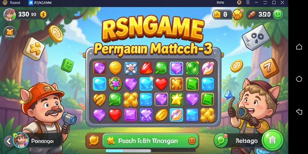Gambar gameplay RSNGAME yang menampilkan aksi Match-3 yang seru.