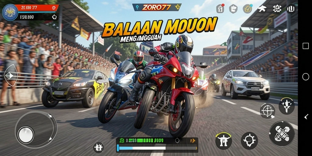 Menampilkan aksi balapan motor yang seru di ZORO77.